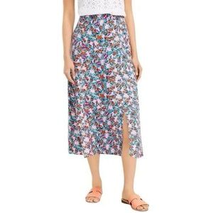 LOFT NWT Linen Blend Multicolor Floral Midi Skirt Size 8